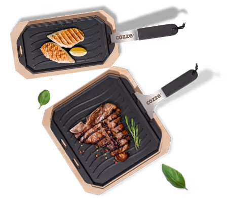 Cast Iron Pans With Wooden Tray